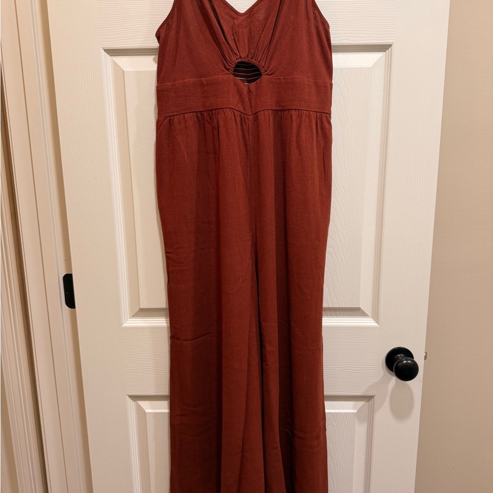 Women’s Rust Wide-Leg Jumpsuit with Twist Front